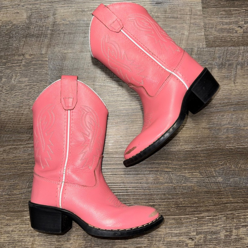 Old West Girls Cowboy Boots Size 11 D Pink Leather Western Cowgirl J Toe 8119